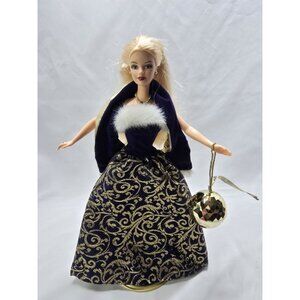 Mattel Barbie Ring In The New Year Doll 2001 With Stand- TEAR IN DRESS SEE INFO